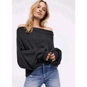 Free People Small Womens Skyline Thermal Top Off Shoulder Gray Long Sleeve